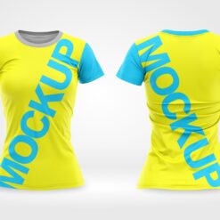 Mockup e layout  de camisa feminina  gola redonda editável   vetorizada