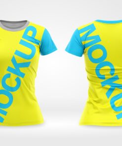 Mockup e layout  de camisa feminina  gola redonda editável   vetorizada